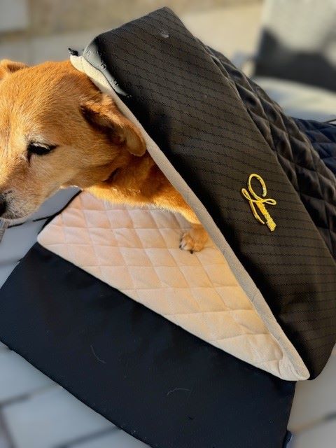 Designer Luxury Dog Sleeping Bag, Small, Charcoal Beige.