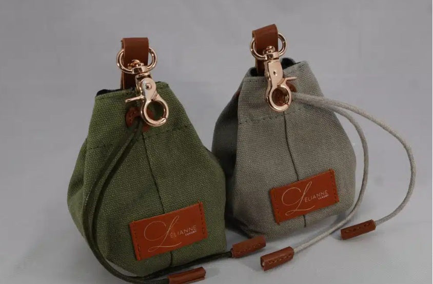Voyage Treat Pouch - Leather and Canvas - Grey