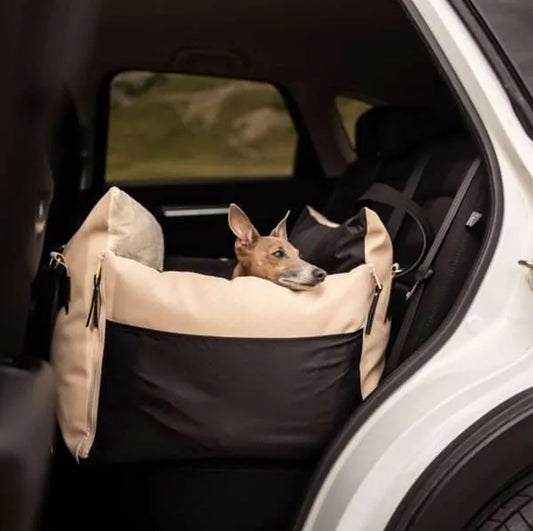 Designer Luxury Dog Car Seat, Ivory Beige.