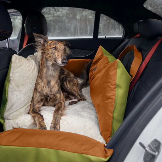 Designer Luxury Big Dog Car Seat, Olive Green and Tan, XL