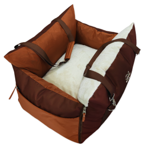 Designer Luxury Dog Car Seat, Sportive Model in Cognac, Medium