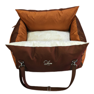 Designer Luxury Dog Car Seat, Sportive Model in Cognac, Medium