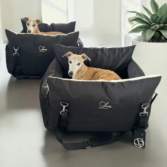 Designer Luxury Dog Car Seat, Sportive Model in Black, Large.
